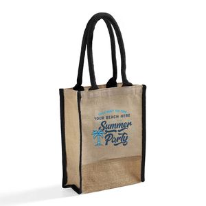 Natural Small Jute Tote Bags Two-Colored Edge Wrap <b>Thick</b> <b>Rope</b> Handles Full Side Support Book Church Promotion Giveaway Bags - Product Image 2
