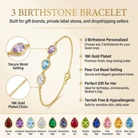 Pulsera Personalizada con Piedras de Nacimiento, 3 Piedras con Corte de Pera, Cadena de Gemas, Chapado en Oro de 18K, Joyería Antideslustre, Regalo para Ella