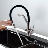 Robinet de cuisine moderne à double poignée 3-en-1 universel avec filtre à eau potable rotatif en silicone, filtre purificateur