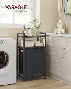 Panier à linge <span class=keywords><strong>VASAGLE</strong></span>, panier à linge sale, 1 compartiment de rangement, 1 sac amovible en tissu Oxford, 2 étagères, structure métallique, 65 litres - Product Image 2