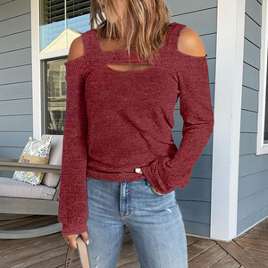 Novedades de Primavera y Otoño, Blusa Informal de Moda para Mujer, con <span class=keywords><strong>Hombros</strong></span> Descubiertos, Holgada, de <span class=keywords><strong>Manga</strong></span> <span class=keywords><strong>Larga</strong></span>, <span class=keywords><strong>Camiseta</strong></span> para Mujer - Product Image 5