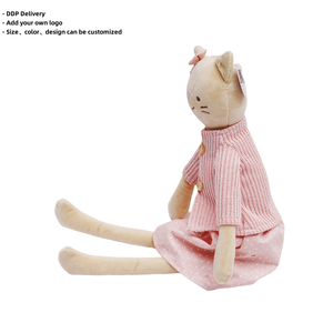 Peluche Gatto Creativo Stile Moderno con Vestito Rosa, Set Gatto Imbottito a Gambe Lunghe, Morbido Tessuto in Cotone, Bambola di Pezza per Regalo Bambina - Product Image 3