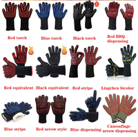 Gants de barbecue extrêmement résistants à la chaleur 1472F, motif flamme, silicone antidérapant, manchette longue en aramide pour la cuisson au barbecue