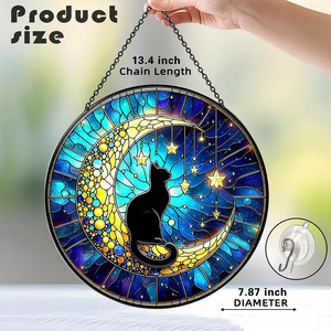 Acchiappasole in Vetro Colorato Gatto Nero di Mezzanotte sulla Luna, Decorazione Celeste da Appendere alla Finestra, Regalo Commemorativo per Proprietari di Gatti in Lutto - Product Image 2
