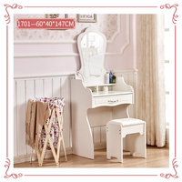 Table de toilette blanche de style européen moderne, éclairée, multifonctionnelle, avec tiroirs de rangement, tabouret et design de panneau de salle de bain