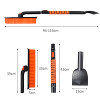 Pelle extensible 3-en-1 avec grattoir ergonomique en mousse, brosse pivotante à poils en silicone et raclette pour pare-brise de voiture