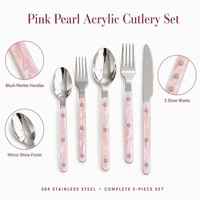 Ensemble de couverts en acier inoxydable 304 poli miroir avec manche en acrylique rose nacré, couteau, fourchette, cuillère, cadeau pour fête, mariage, ou enterrement de vie de jeune fille