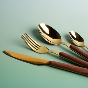 Bán buôn cao cấp thiết lập dao kéo vàng sang trọng chất lượng cao Thiết lập dao kéo với tay cầm bằng gỗ thiết lập dao kéo thép không gỉ - Product Image 5