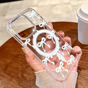 Coque de téléphone magnétique transparente avec un joli nœud, coque de téléphone rigide anti-chute, compatible avec l'iPhone 17 Pro Max - Product Image 3