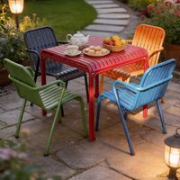 Ensemble de table et chaises de loisirs d'extérieur en alliage d'aluminium avec table à manger carrée pour cour, jardin, balcon, terrasse