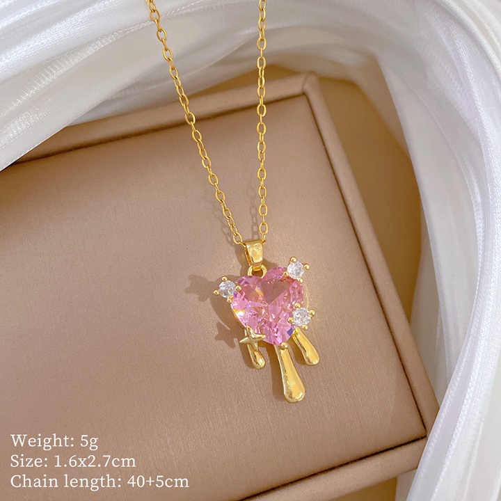 Exquisite Heart Flower Clavicle Chain Necklace Jewelry Shiny Crystal Pink Love Heart Star Butterfly Pendant Necklace
