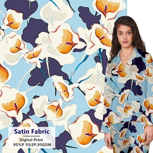 Light Weight 95g <strong>Satin</strong> Woven Custom Floral Digital Print 95% <strong>Polyester</strong> 5% Spandex Silk <strong>Satin</strong> <strong>Fabric</strong> for Tops Pajamas Dress - Product Image 5