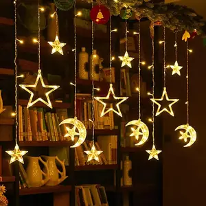 आउटडोर परी शादी कमरे पार्टी रोशनी सितारे चाँद रमजान सजावटी क्रिसमस दीवार खिड़की पर्दा स्ट्रिंग सजावट प्रकाश का नेतृत्व किया