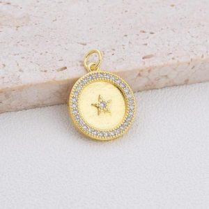 18k सोने की प्लेटेड स्टेनलेस स्टील मून स्टार सूर्य सिक्का डाविद, स्टार आकर्षण पेलेंट हैंडमेड डाई गहने - Product Image 4