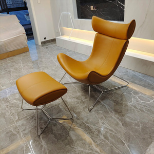 Sofá nórdico de lujo, silla individual de fibra de vidrio y cuero genuino, sillón <span class=keywords><strong>otomano</strong></span> de ocio y sillas con estilo - Product Image 4