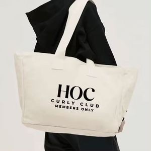 Sac fourre-tout réutilisable en toile de coton personnalisé avec logo pour femmes et hommes, idéal pour le voyage, le shopping, le rangement, motif lettres, fermeture éclair - Product Image 1