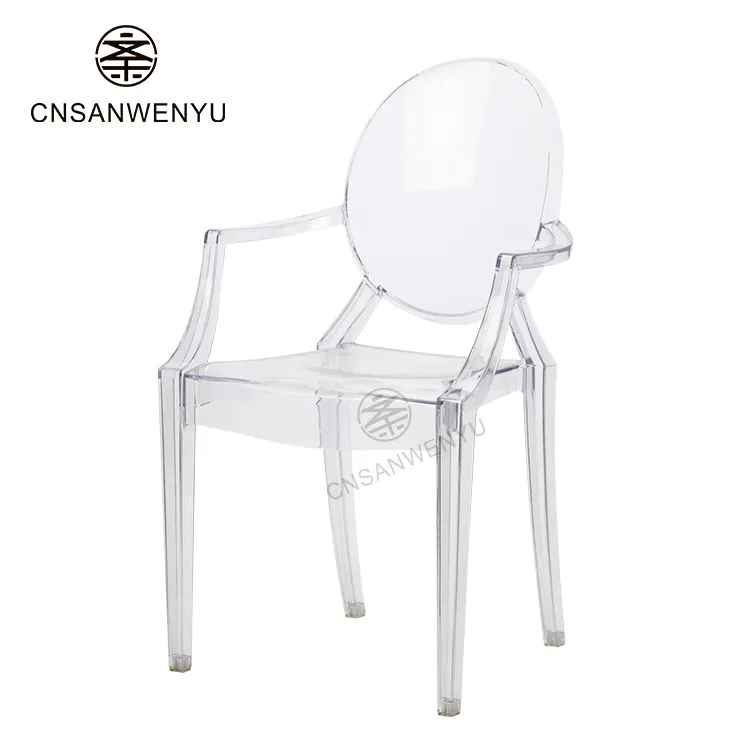 Katı hayalet sandalye üreticileri toptan yüksek kalite şeffaf PC hayalet sandalyeler düğün ziyafet kolçaklar otel sandalyeleri