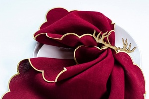 Vente en gros de napperons de Noël en coton brodé au design de pétoncles fait à la main Serviette en lin personnalisée pour le repas - Product Image 3