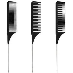 Factory Custom Logo Plastic Rat Highlighting Comb Stainless Steel Pin Tail Hairdressing Rat Tail Combs Set