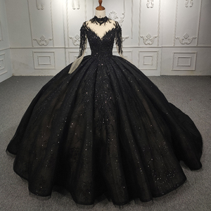 9979 New Sexy Autumn and Winter Sexy <b>Black</b> Gown Long-Sleeved Beading Evening Gown - Product Image 1