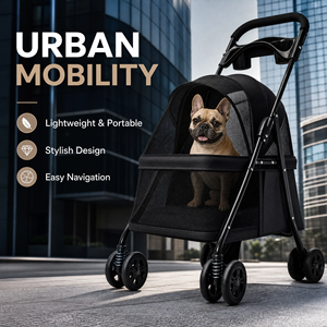 <span class=keywords><strong>Poussette</strong></span> légère et pliable pour animaux de compagnie, lavable, pour petits chiens et chats - Transporteur de voyage portable avec fenêtres en maille et plateau de rangement - Product Image 2