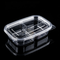 Boîte à emporter en PET à 4 compartiments avec couvercle, logo personnalisé, jetable, transparente, scellée, pour repas, vente en gros, en stock