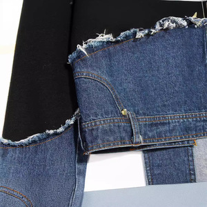 Nueva Sudadera Informal Holgada con Diseño Asimétrico y Combinación de Mezclilla para Mujer, Talla Grande, Sehefashion - Product Image 3