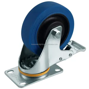 Diamètre du produit de style chaud, noyau de fer robuste de 4 pouces, caoutchouc TPR à haute élasticité, frein rotatif, roulette bleue pour chariot