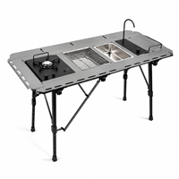 Table de camping modulaire IGT avec robinet et évier, finition en alliage d'aluminium anodisé, hauteur réglable, station de cuisine extérieure pour 4 personnes