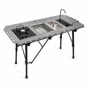 Tavolo da Campeggio Modulare IGT con Rubinetto e Lavello, in Lega di Alluminio Anodizzato, Altezza Regolabile, Stazione Cucina Esterna per 4 Persone - Product Image 1