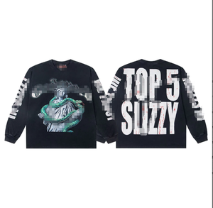 T-shirt a maniche lunghe casual in puro cotone, vestibilità ampia, <span class=keywords><strong>con</strong></span> stampa cartoon retrò, stile hip hop street, di tendenza americana transfrontaliera, novità - Product Image 3