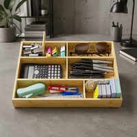 Boîte de rangement carrée en bambou naturel, plateau de rangement pour bureau, écologique, flexible, réglable, imperméable, facile à nettoyer