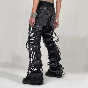 DiZNEW 도매 남성 청바지 인쇄 하이 스트리트 스타일 스택 슬림 연필 바지 캐주얼 패션 남성 청바지 플러스 사이즈 청바지 - Product Image 4