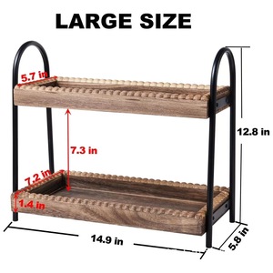 Wooden And Wrought Iron Double Layer Storage <b>Rack</b> Industrial Style Multi Functional For Bathroom <b>Kitchen</b> Countertop - Product Image 5
