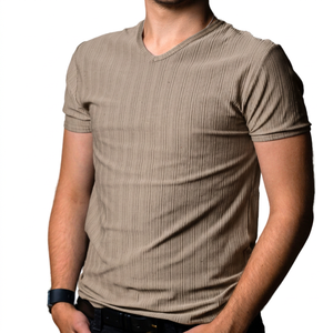 Camiseta de Cuello en V para Hombre, Manga Corta, 100% Algodón, Tejido de Punto, Corte Regular, Color Sólido, Estilo Casual - Product Image 5