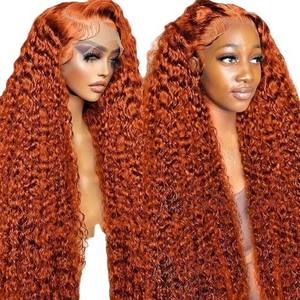 HQ Mixed Proc Discount 200% Density <b>Curly</b> Virgin Hair Deep Wave Hd 13x6 Frontal <b>Wig</b> Human Hair Ginger Color Lace <b>Wig</b> - Product Image 2