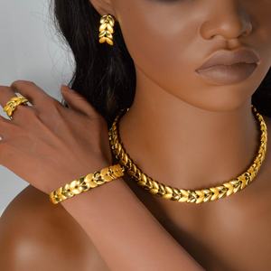 Conjunto de Joyería de Lujo de Dubái para Novia, con Circonita, Chapado en Oro de 14K, Diseño de Espiga, Pulsera, Collar, Anillo y Aretes para Boda y Fiesta - Product Image 5