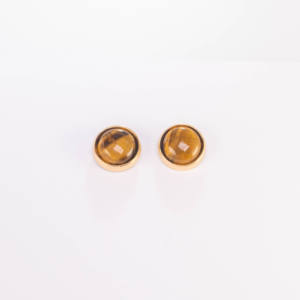 Boucles d'oreilles vintage en pierre œil de tigre plaquées or 18 carats, boucles d'oreilles rondes en pierres précieuses pour femmes, bijoux minimalistes tendance, cadeau de fête - Product Image 5