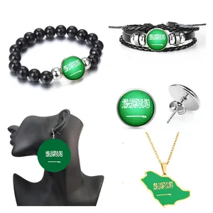 Manufacturer Saudi Arabia Map Flag Charm Pendant Necklace Bracelet Bangle Earrings Keychain Jewelry Set