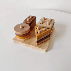 Children's Wooden Four-column <b>Shape</b> Matching Set Building <b>Blocks</b> Toy 0-24 Months Early Education & Color Cognition Toy - Product Image 5