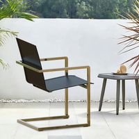 Silla de Comedor Moderna con Estructura de Acero al Carbono y Reposabrazos, Tapizada en Tela No Tejida, para Hogar, Oficina, Parque, Uso en Interiores y Exteriores