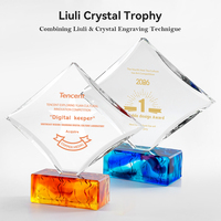 Nouveau design, vente en gros d'usine, trophée de surf en cristal Liuli de haute qualité, vague de mer, avec impression laser UV