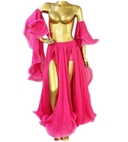 BellyEshop Samba Carnival Jupe de danse en mousseline à double fente avec manches pour la danse orientale, tenue de scène pour adultes
