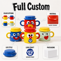 Mug en céramique avec couvercle, visage de dessin animé mignon, double poignée, tasse à expression amusante créative, logo personnalisé OEM, cadeau en gros