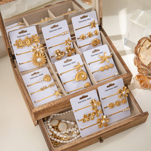 กิ๊บติดผมสแตนเลสชุดธีมมหาสมุทรรูปดาวเปลือกหอยดอกไม้มุกสีทองสำหรับสวมใส่ทุกวันเครื่องประดับศีรษะ - Product Image 2