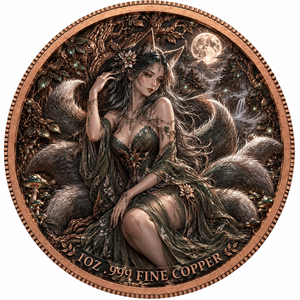 Pièce commémorative en cuivre fin 999 de 1 oz, motif Renard de la Forêt Sombre et Champignon sous la Lune, colorée, objet de collection, souvenir, décoration, cadeau - Product Image 1