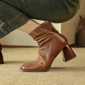 Bottines à talons épais, élégantes et polyvalentes, bottes fines mi-mollet pour l'automne et l'hiver - Product Image 5