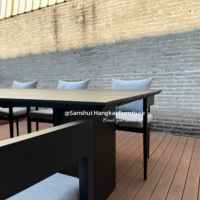 Ensemble de table et chaises de salle à manger moderne de luxe Hangkai, 7 pièces, cadre en aluminium imperméable, base de siège en bois de teck, pour usage extérieur, villa, hôtel