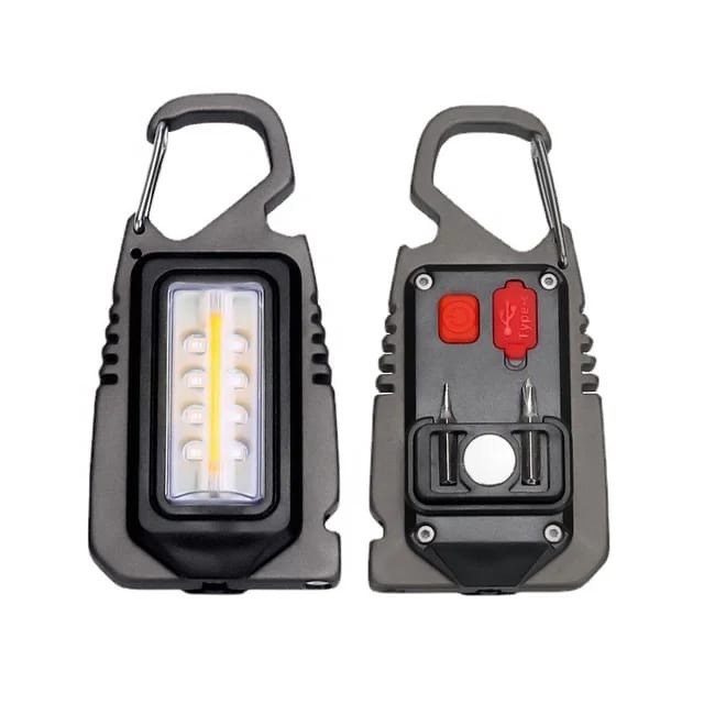 Mini Keychain LED Light Rechargeable COB Emergency Flashlight with Whistle Screw IP66 Type-C for Bottle Fishing Hiking & Camping