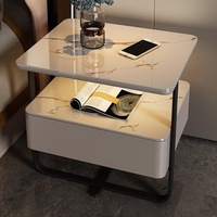 Table d'appoint intelligente haut de gamme pour la maison, avec plateau en céramique frittée, serrure de sécurité à empreinte digitale et éclairage LED décoratif.
